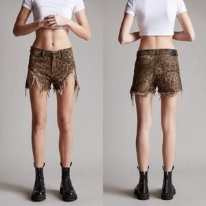 r13 shredded slouch leopard shorts